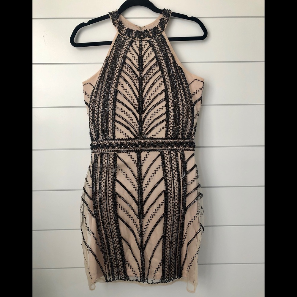 NWT Nude/ Black Rhinestone/ Bead Dress
